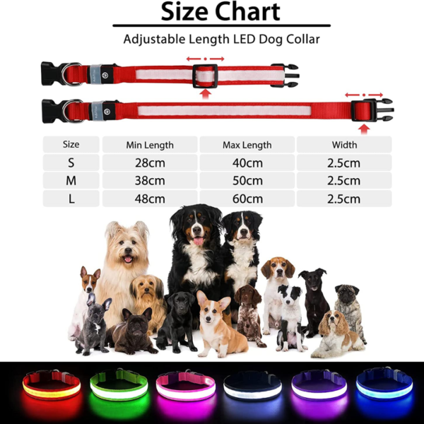 Glowing LED Dog Collar - 3 Flashing Mode - Red - Image 8